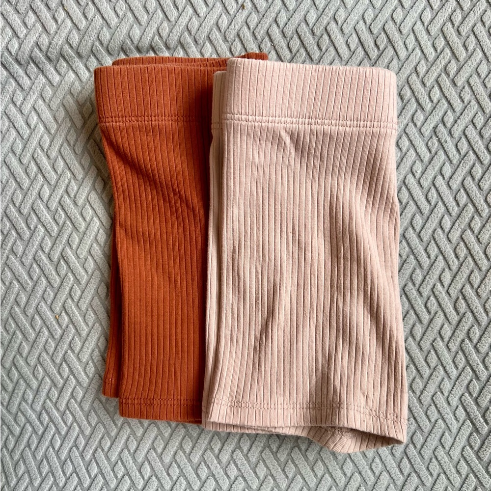 Little & Co. Kids Ribbed Shorts Set - Rust and Beige